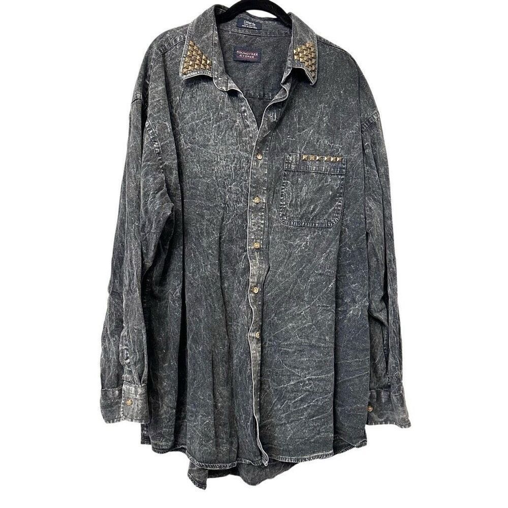 Womens Roundtree & Yorke Faded Acid Wash Collared Denim Jean Button Up Shirt Gra